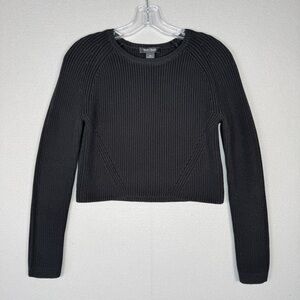 WHITE HOUSE BLACK MARKET Crop Ribbed Sweater XS Black Crew Neck Raglan